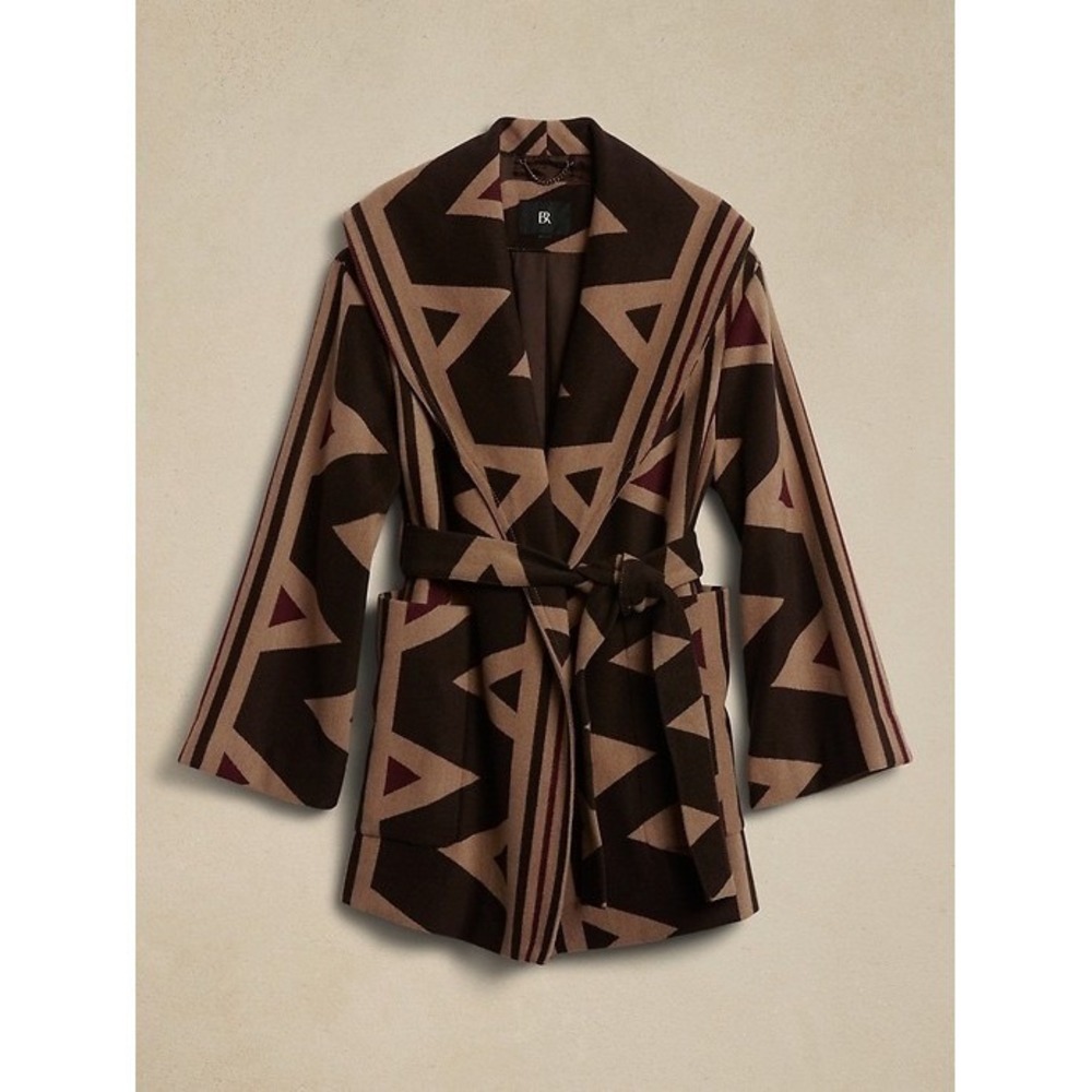 Banana Republic Vilama Coat Belted Aztec Southwestern Wool Blend XS/S Brown